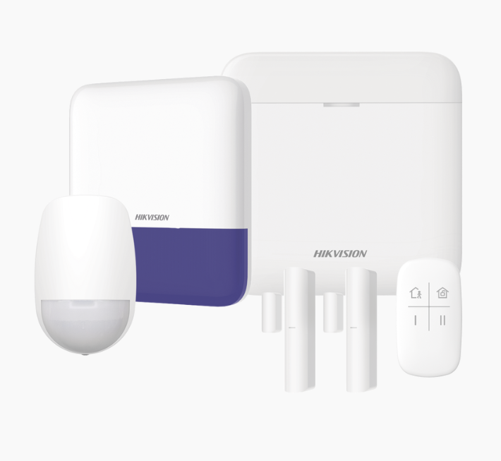 (AX PRO) KIT de Alarma AX PRO / Incluye: 1 Hub con bateria de respaldo / 1 Sensores PIR / 2 Contactos Magnéticos / 1 Control Remoto / 1 Sirena Inalambrica Exterior / WiFi / Compatible con Hik-Connect P2P